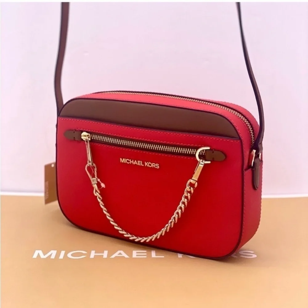Michael Kors Red and Brown Crossbody Bag